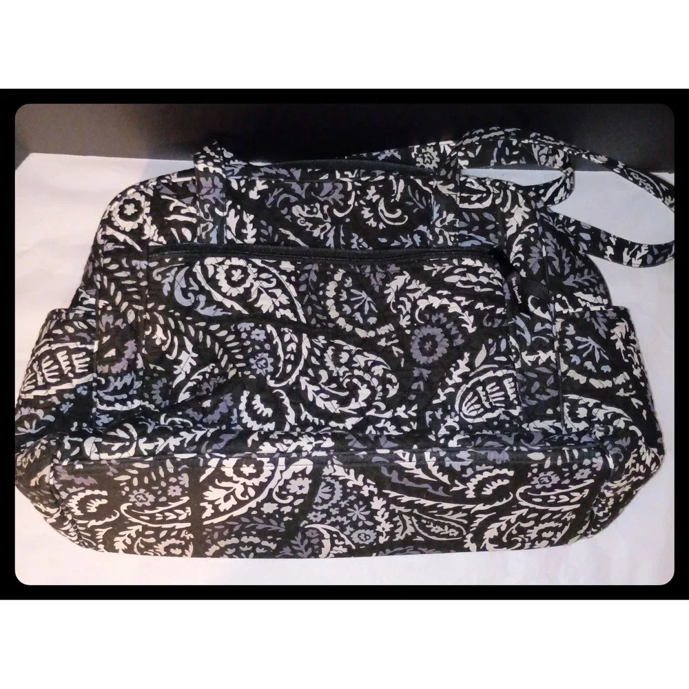 Vera Bradley Diaper Bag Women Large Black White Paisley Quilted Tote